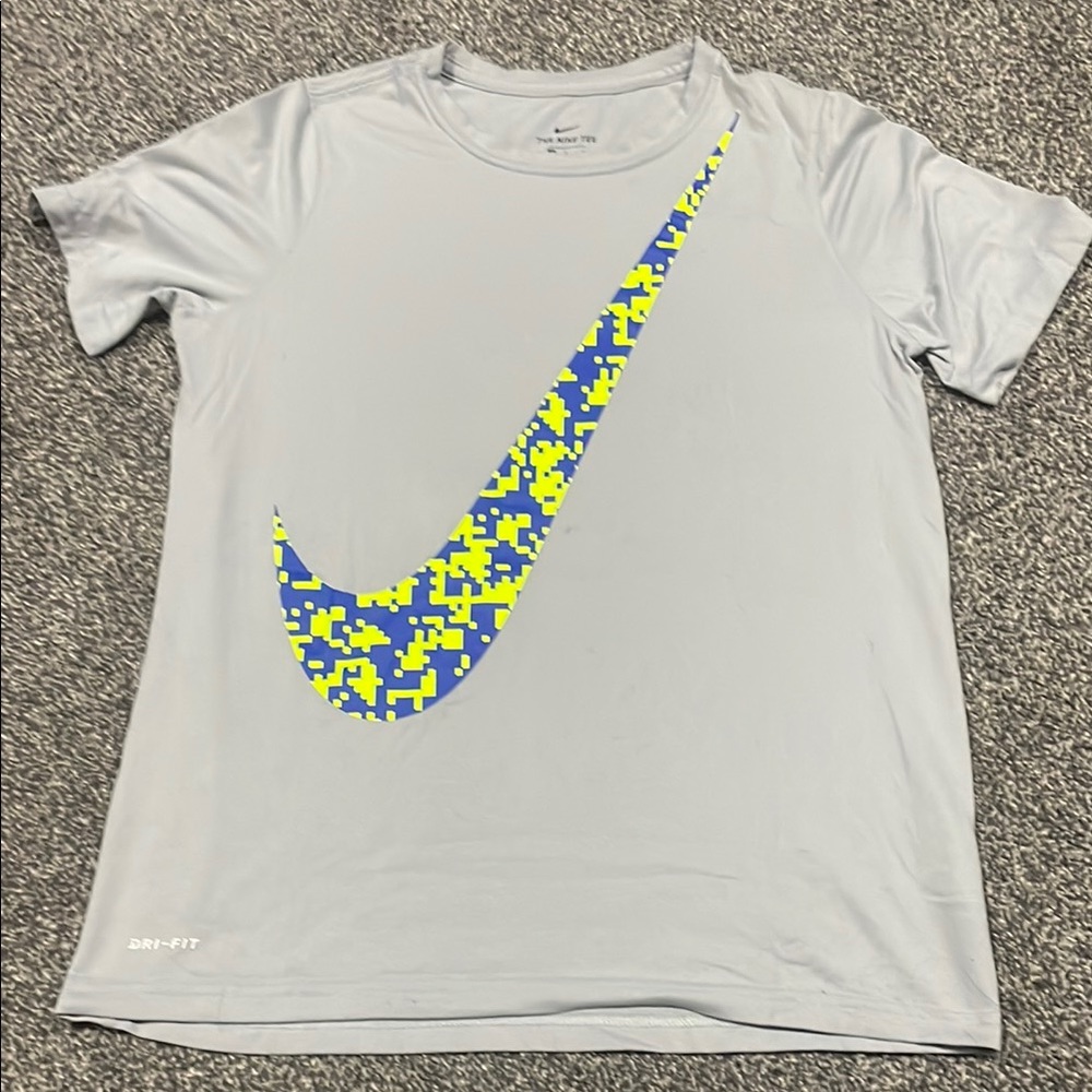 Nike Gray Tee with Blue and Yellow Swoosh